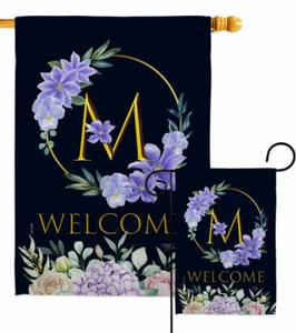 Welcome M Initial Garden Flag Floral Spring Decorative Gift Yard House Banner - Picture 1 of 17