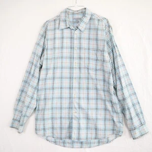 Martin Gordon Shirt Mens Large Casual Pocket Button Up Blue Plaid Long Sleeve - Picture 1 of 5