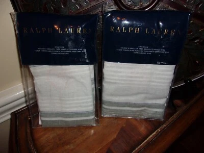 Ralph Lauren Oakview White Green Striped King Shams Pair - Image 1 of 3