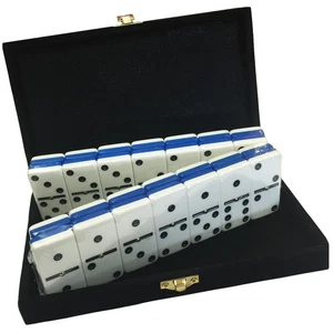 Domino Double Six 6 Dos Tonos Azul y Blanco Torneo Tamaño Spinners Caja Terciopelo - Imagen 1 de 1