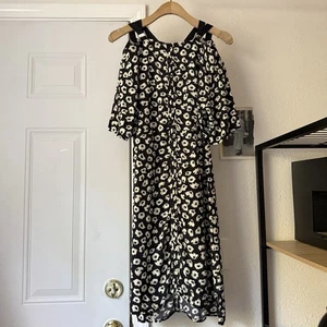 PROENZA SCHOULER Minikleid schwarz creme Leopard Gepard Kurzarm gerafft - Bild 1 von 11