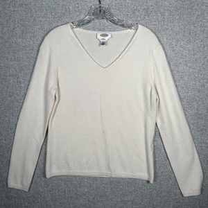 Maglione vintage Talbots puro cashmere panna media manica lunga pullover scollo a V - Foto 1 di 14