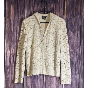 Chaqueta con Capucha Nu Influence Mujer Beige Grande Encaje Cremallera Completa Manga Larga - Imagen 1 de 15