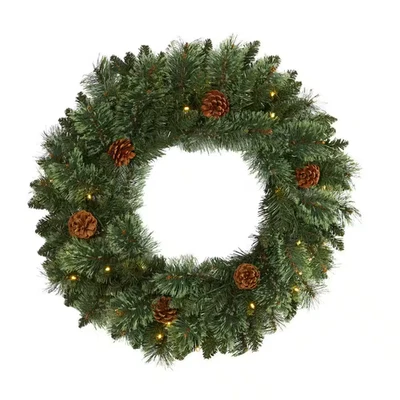 24 In. Pre-Lit Green White-Mountain Pine Artificial Christmas Wreath with 35 LED - Image 1 of 4