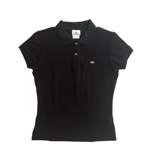 Polo Lacoste para mujer negro calce ajustado elástico piqué talla 38 (US S) - Imagen 1 de 7