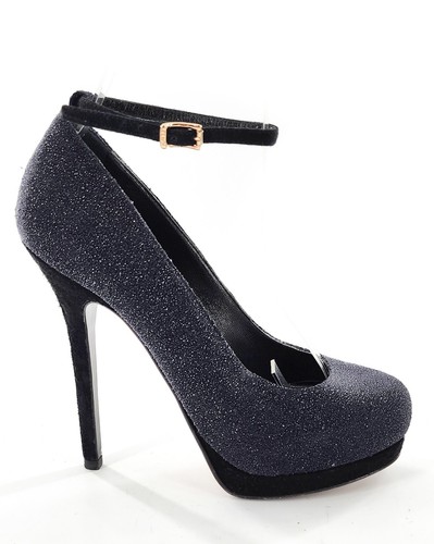 Decolte FENDI nere glitter cinturino alla caviglia scamosciato plateau misura 36 5 6