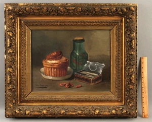 Antique JULES PARDONNEAU French Still Life Oil Painting, Sardines Shrimp Bottle+ - Picture 1 of 8