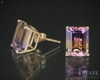 14k Yellow Gold Emerald Cut Natural Ametrine Stud Earrings 1.9g i20363b - Image 1 of 4