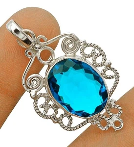 Colgante de plata esterlina 925 de topacio azul natural de Londres 1 2/3'' de largo @3-6 - Imagen 1 de 1