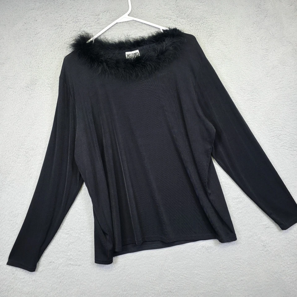 Antigo Western Connection II Top Feminino 2X Gola de Pele Preta Declaração Formal Noite - Imagem 1 de 4