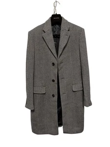 Indochino Newbury Coat Mens 46 Gray Herringbone Wool Blend Long Overcoat Jacket - Picture 1 of 18