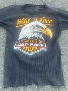 Camicia Wild N Free Harley Davidson 1985 3d Emblema Eagle American Way - Vintage - Foto 1 di 11