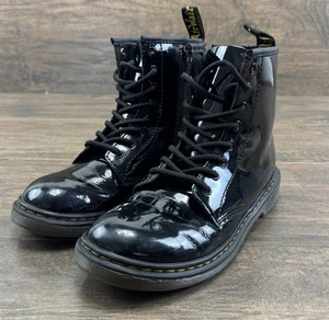 Dr. Martens Boots Womens 5 Black Patent Leather Lace Up Side Zip Combat Style - Picture 1 of 11