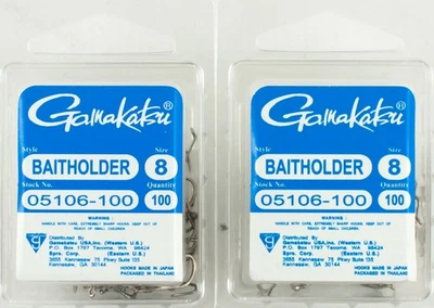 (LOT OF 2) GAMAKATSU BAITHOLDER HOOK SIZE 8 #05106-100 NICKEL BN3350 - Image 1 of 2