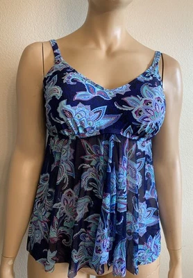 Новый с Ярлыками Croft & Barrow танкини (плюс 1 X) с подкладкой бюстгальтер встроенный верхний плавать синий пейсли - Изображение 1 из 4