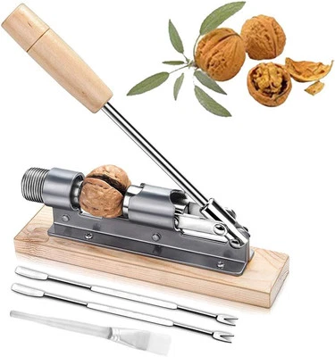 Heavy Duty Adjustable Nut Cracker With Wooden Base And Cleaning Brush - Image 1 of 4