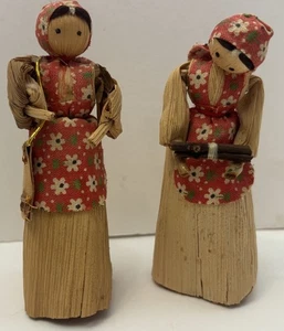 Vintage Maisschalen Puppen Volkskunst Paar handgefertigte Frauen Bauernhaus primitiv 5" groß - Bild 1 von 20