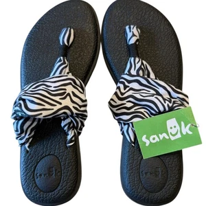 Sanuk Yoga Sling Zebra Print Sandals Black and White Strappy Sandals Womens 9 - Picture 1 of 5