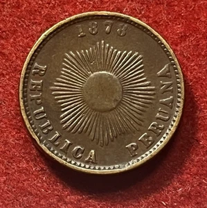 Peru Centavo 1878 Bronze Coin KM#187.1a T7873 - Picture 1 of 2