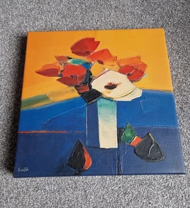 Vintage Ikea Hallaryd Alexander Monestier Acryl Gemälde Leinwand Vase Blumen - Bild 1 von 6