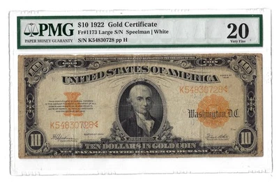 20 PMG 10 Dollars 1922 United States Banknote Gold Certificate Banknote # 1173 - Image 1 of 4