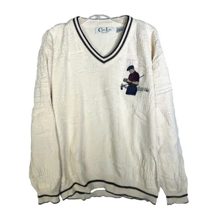 Cypress Links Golf V Neck Sweater Men’s Medium Cotton Embroidered Vintage - Picture 1 of 5