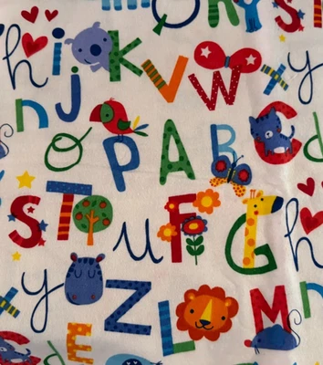 Flannel Fabric-26" x 44"-Multicolor Alphabet and Animals - Image 1 of 3
