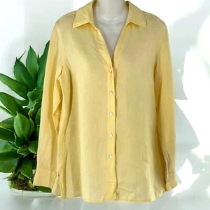 Talbots Lemon Yellow 100% Irish Linen Casual Shirt Size 14 Tunic Top - Picture 1 of 6