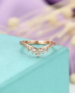1Ct Lab-Created Peach Morganite Band Curved Chevron Women 9ct SOLID Rose Gold - Picture 1 of 7