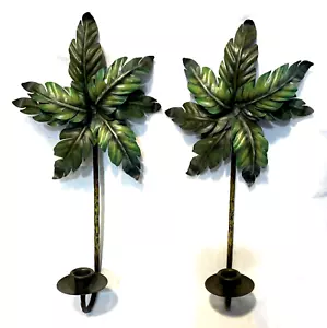 Vintage Home Interiors Palm Tree Wall Sconce/Candle Holders Set of 2 Metal 17" - Picture 1 of 10