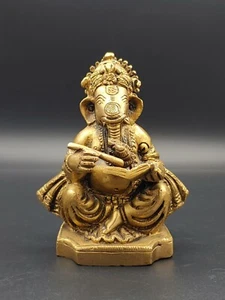 Antique Indian Brass Copper Gilted Ganesha Elephants God Figurine Statue Figure - Picture 1 of 11