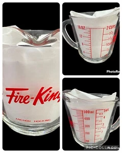 Fire King Measuring 2 tazas 498 16 onzas vidrio escritura roja sólida letras EE. UU. - Imagen 1 de 8
