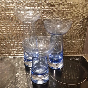 Vintage Krosno Poland Hand Blown Cobalt Blue Candle Holder Suspended Bubble set - Picture 1 of 21