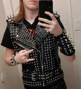 Handmade Women Black Vest Jacket, Punk Biker Gothic, Personalized Belted Vest - Picture 1 of 3