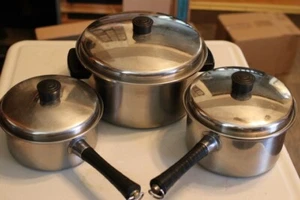 Set of 3 Lustre Craft - 2, 3, & 6 Quart Stainless Steel 3 Ply Pans w/Lids. - Picture 1 of 5