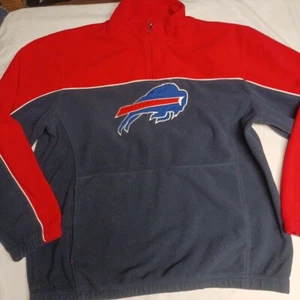 NFL Reebok Buffalo Bills Fleece Quarter Zip Men's Hoodie Logo Large Red And Blue - Picture 1 of 7