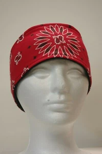 #048 Red Paisley Fleece lined adjustable headband - Picture 1 of 4