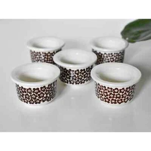 Arabia Finland Faenza set of Five Egg Cups / Brown Egg Holders with Flowers 70s - Picture 1 of 10