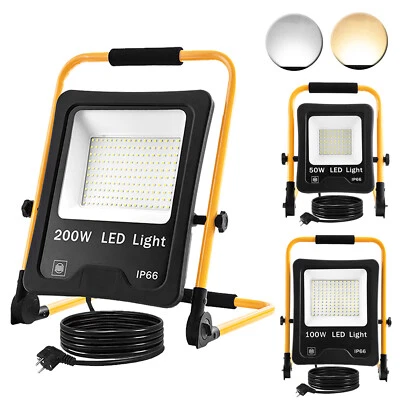 LED Fluter Flutlicht mit Stativ Baustrahler 50 100 200W Scheinwerfer Stecker NEU - Bild 1 von 4