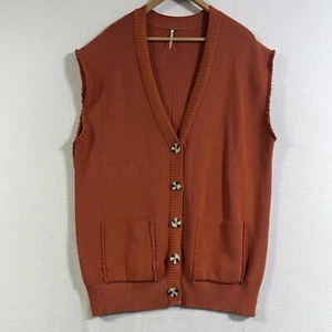 Free People Oversize Pullover Weste Damen L Knopfleiste Cardigan Herbst Orange Boho - Bild 1 von 9