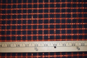 HALLOWEEN ORANGE METALLIC PUCKER CHECKS COTTON METALLIC FABRIC 48X43 INCHES - Picture 1 of 2