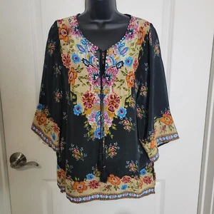 NWT Tolani Sundance Embroidered Boho Top Blouse Medium 3/4 Sleeve Festival Shirt - Picture 1 of 8