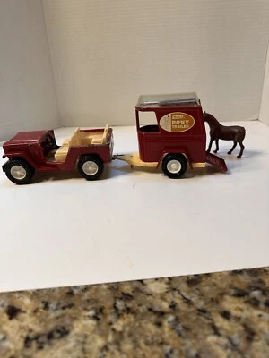 Vintage Buddy L Purple Jeep & Pony Trailer Pressed Steel 2 Pieces Ea 6” - Image 1 of 4