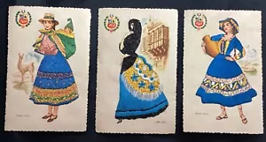 3 Vintage Embroidered Silk Postcards: Peru (Tarma,Puno,Lima) - Picture 1 of 5