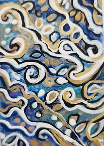 ACEO Original Art Card 2.5 x3.5 in, Acrylic Abstract, ShineGoldenArt - Picture 1 of 4