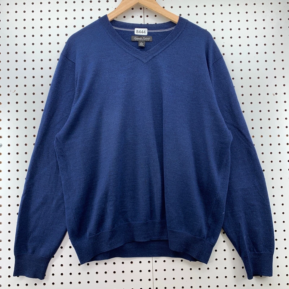 Suéter Kenneth Roberts Platino 100% Lana Hombres XL Azul Cuello en V Pullover 24.5x27.5 Foto 1 de 4