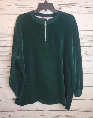 Russ Green Quarter Zip Velvet Ribbed Pullover Sweater Women's Plus Size 18W/20W - Image 1 of 4