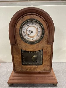 Carved Leather and Wood Cottage Clock, Footed 15.5”. Works - Picture 1 of 14