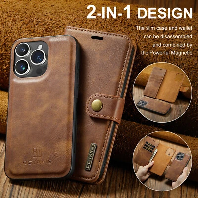 Funda tipo billetera de cuero desmontable magnético para iPhone 17 16 15 14 13 12 11 SE3 Foto 1 de 4