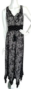 Bila Maxi Dress Floral Sleeveless Handkerchief Hem Elastic Waist Black S EUC - Picture 1 of 7